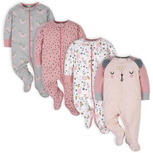 Cozy Comfort: Gerber Baby Girls' 4 Pack Sleep 'N Play Footies